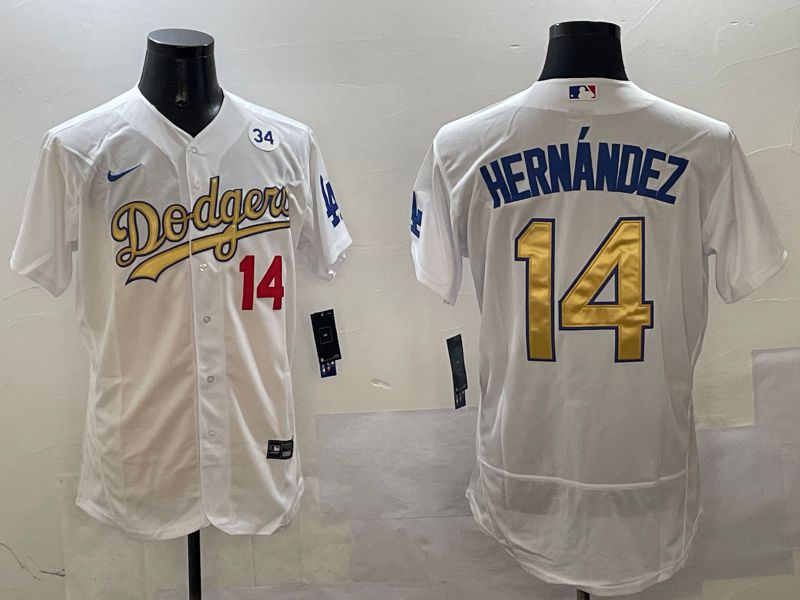 Men Los Angeles Dodgers #14 Hernandez White Elite 2025 Nike MLB Jersey style 5